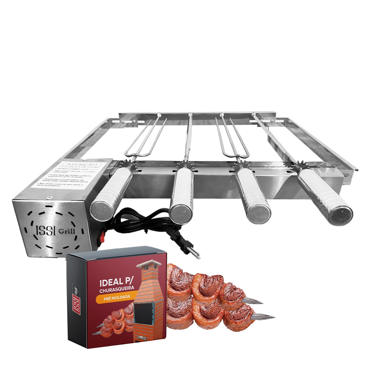 Grill Giratório Inox 4 Espetos Churrasqueiras Pré Moldada