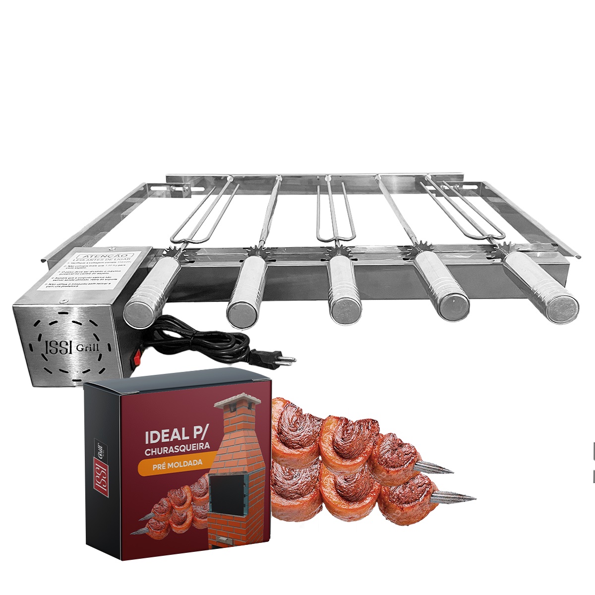 Grill Giratório Inox 5 Espetos Churrasqueiras Pré Moldada